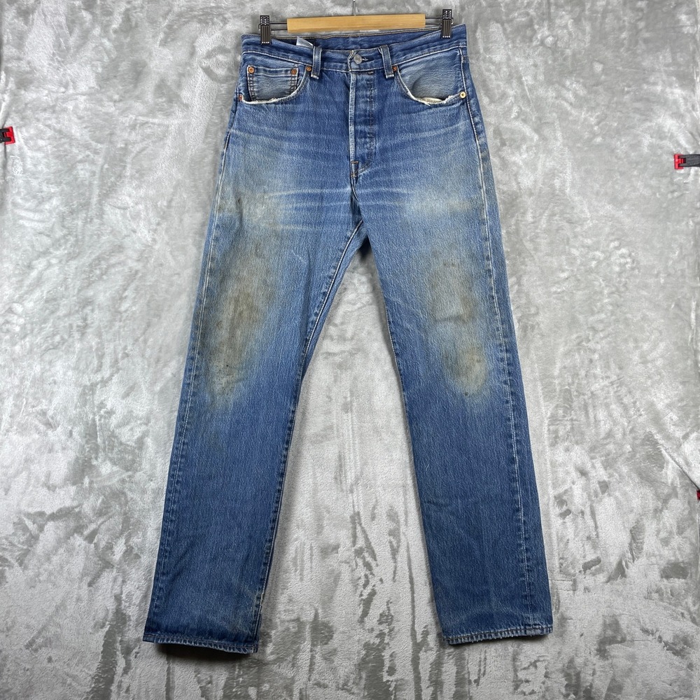 Vintage Levis 501 Jeans Mens Fits 30x32 Button Fly Whisker Mud Fade Distressed
